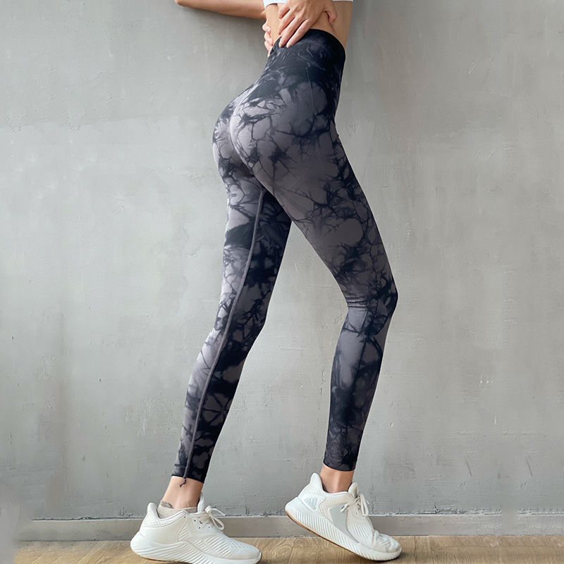 High-quality outer wear quick-drying pants tie-dye printed yoga pants graffiti nine-point high-waist butt-lifting fitness pants