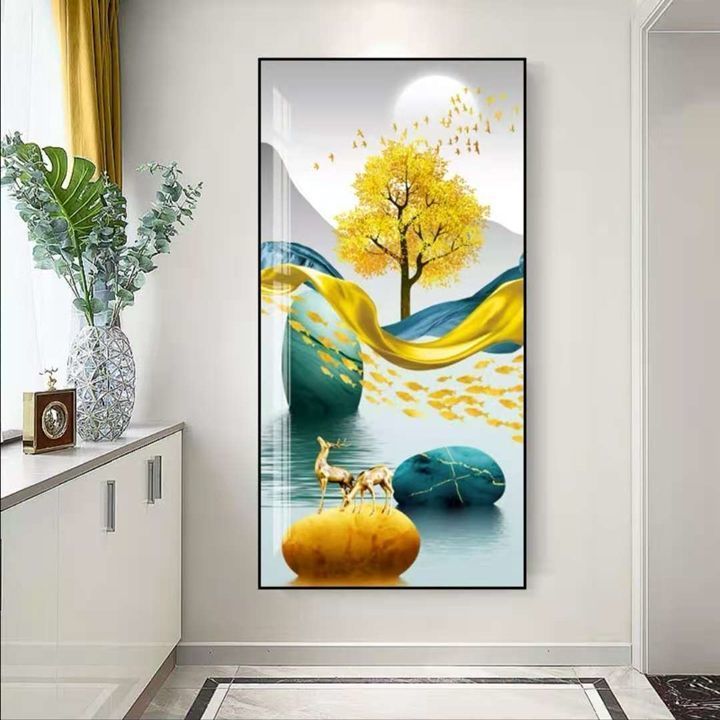 入户玄关装饰画走廊过道进门竖版壁画客厅现代简约晶瓷画镶钻挂画【7