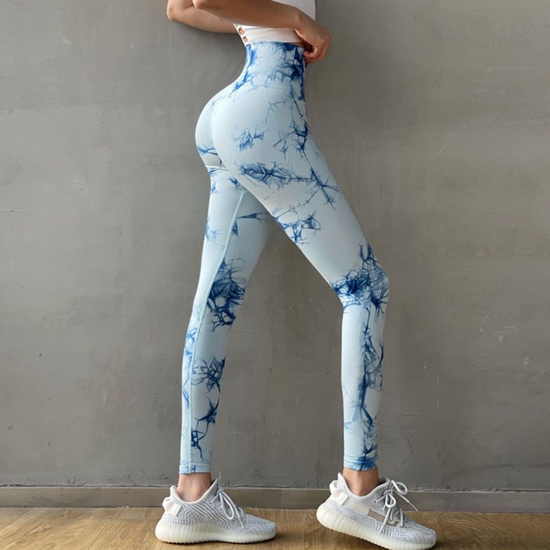High-quality outer wear quick-drying pants tie-dye printed yoga pants graffiti nine-point high-waist butt-lifting fitness pants