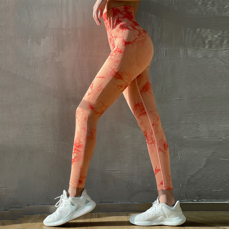 High-quality outer wear quick-drying pants tie-dye printed yoga pants graffiti nine-point high-waist butt-lifting fitness pants