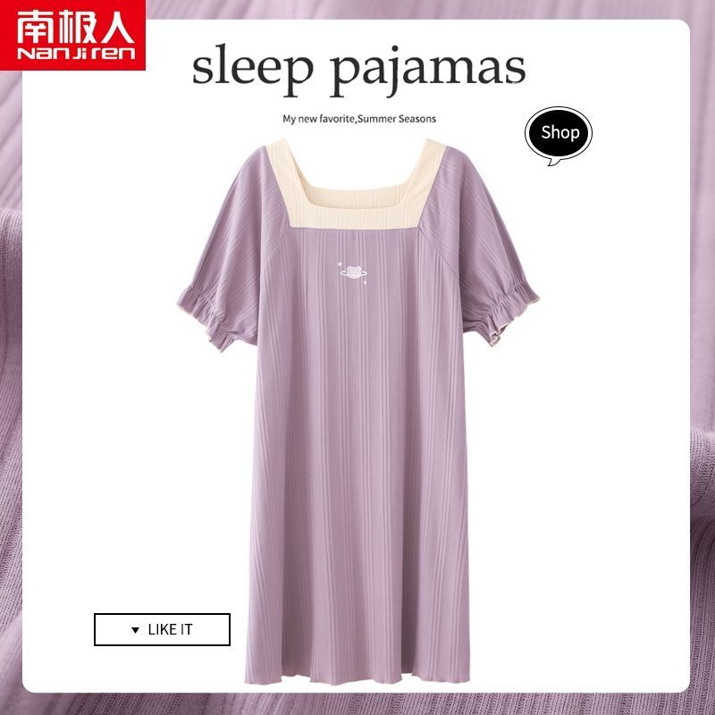 Nightdress female summer cotton short-sleeved dress Korean version fresh student cute summer pajamas home service