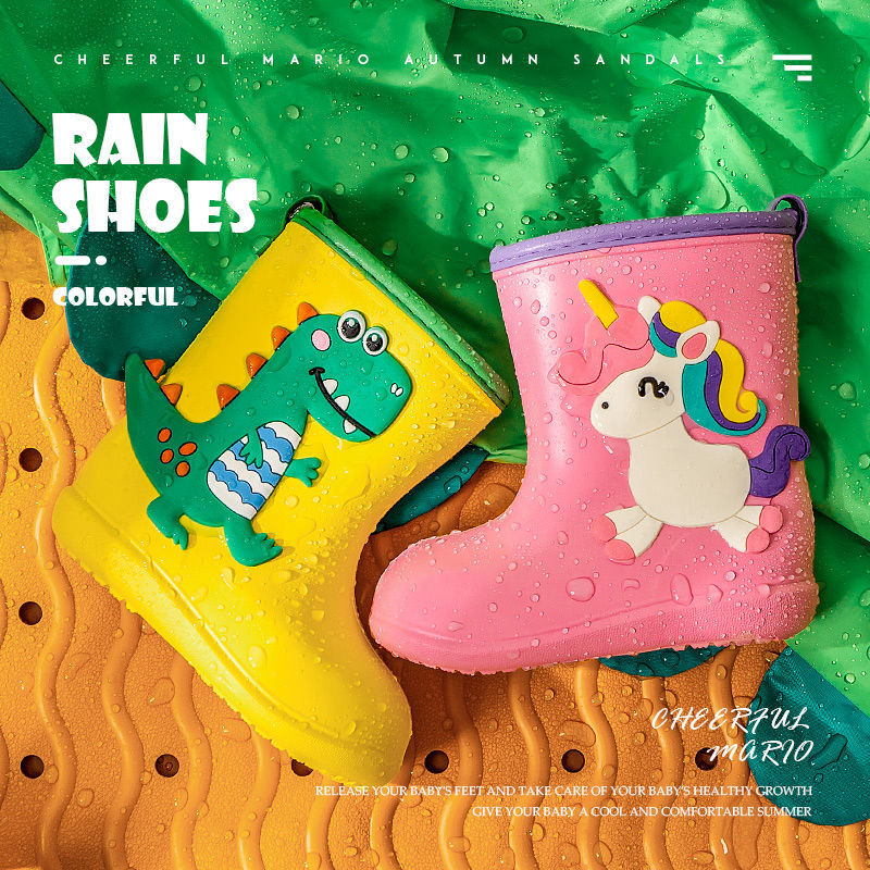 幸福玛丽儿童雨鞋防滑男童女童3到7岁加绒内胆雨靴防寒保暖雨胶鞋