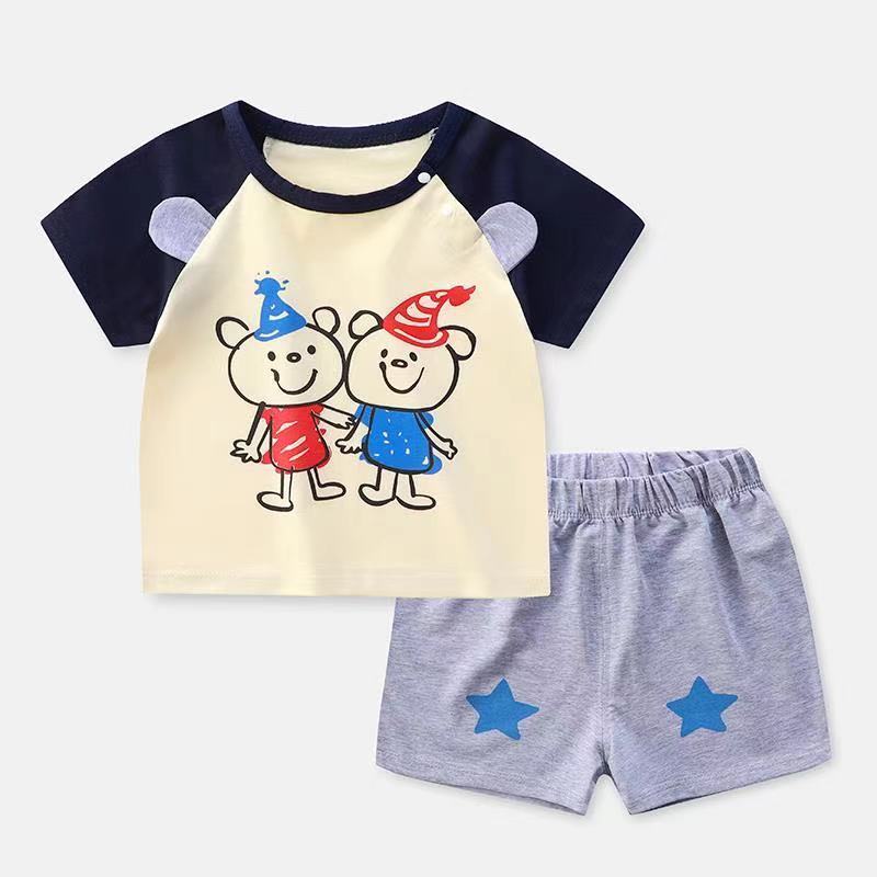夏季儿童短袖短裤套装小童纯棉半袖t恤宝宝新款套装洋气婴儿衣服