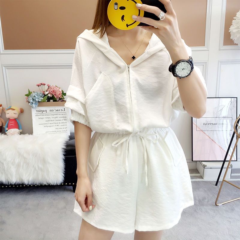 连体裤套装减龄夏装女2021夏季新款韩版高腰时尚显瘦阔腿休闲短裤