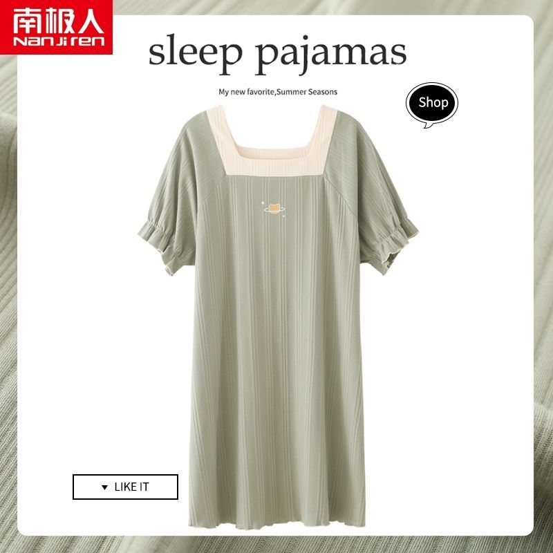 Nightdress female summer cotton short-sleeved dress Korean version fresh student cute summer pajamas home service