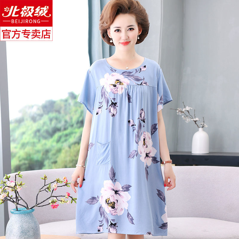 Arctic velvet cotton silk nightdress women's summer middle-aged and elderly pajamas artificial cotton dress mid-length loose large size home service