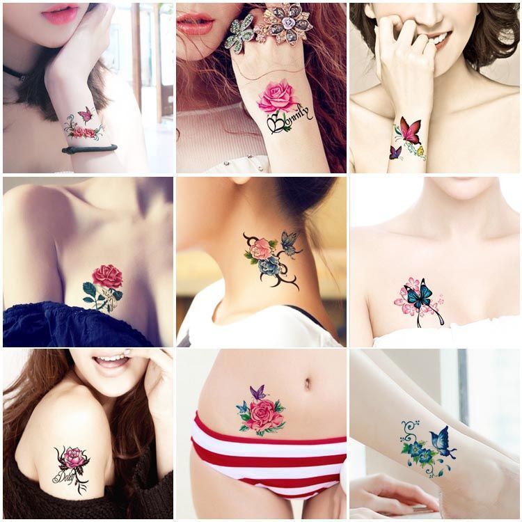 2022 3D three-dimensional tattoo stickers waterproof and long-lasting feminine rose flower butterfly clavicle small fresh cover scars