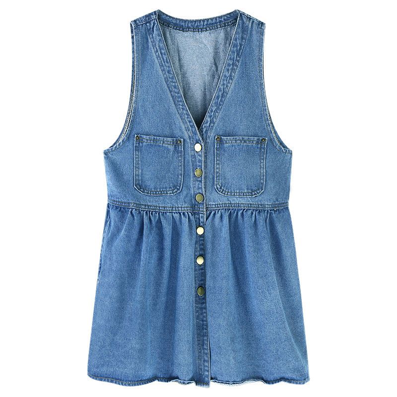 French retro small denim strap skirt women's summer  new all-match slim V-neck small dress