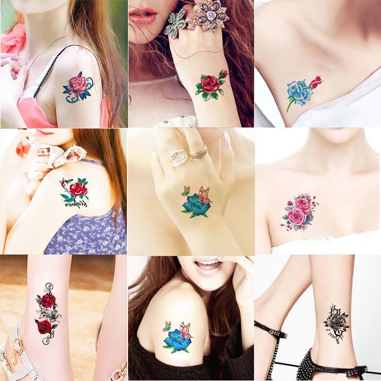 2022 3D three-dimensional tattoo stickers waterproof and long-lasting feminine rose flower butterfly clavicle small fresh cover scars