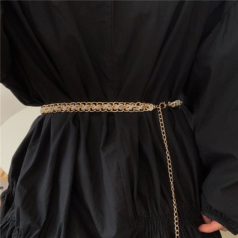 珍珠腰链女士复古气质连衣裙子搭配时尚气质优雅汉服金属腰带装饰