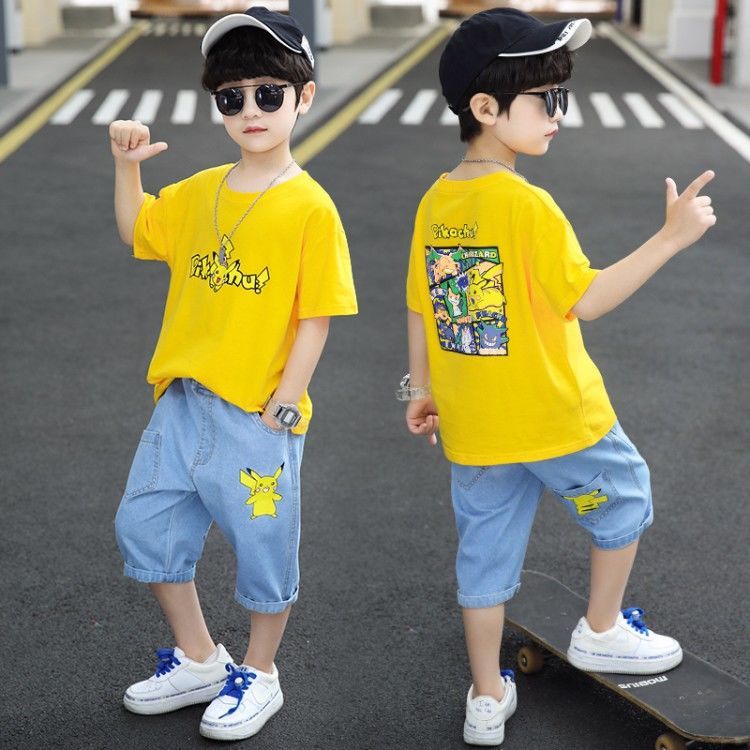 7歲男童牛仔套裝2023夏季8新款13中大童9兒童短褲短袖6兩件套15潮