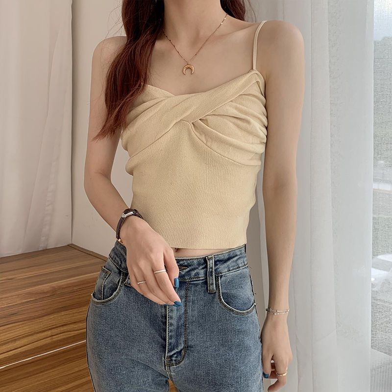  new style beautiful back student short top camisole women's inner wear outer wear Korean version bottoming cross tube top