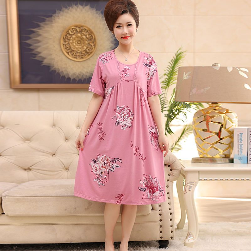 S-5XL middle-aged mother's high-end pajamas women's summer modal cotton nightdress can be worn outside mother's middle-aged and elderly pajamas