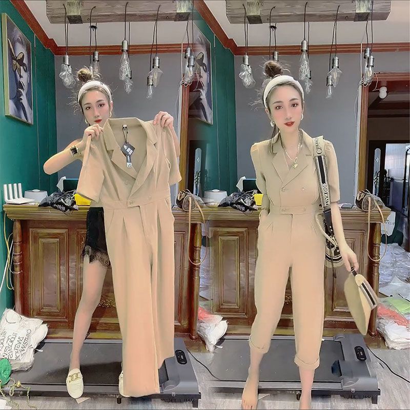 2023 summer new suit jumpsuit suit femininity is thin plus size Korean fashion nine-point jumpsuit tide
