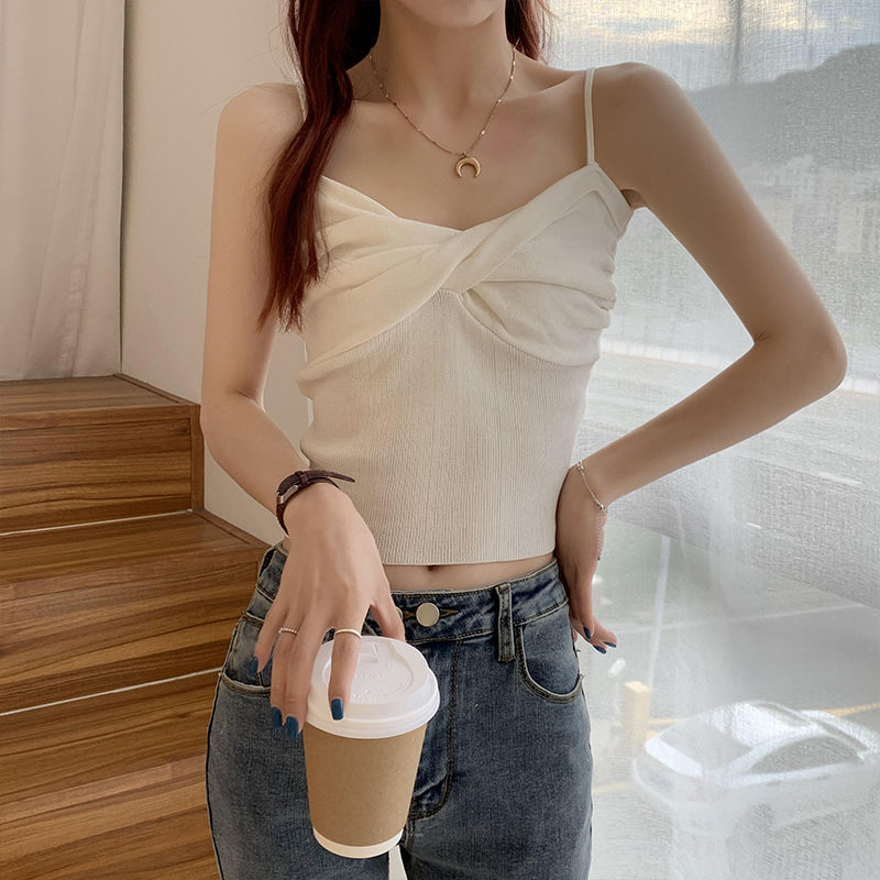  new style beautiful back student short top camisole women's inner wear outer wear Korean version bottoming cross tube top