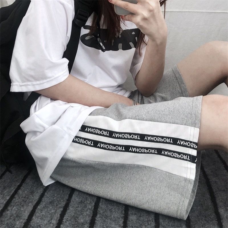 2022 summer new cropped pants women's high waist loose casual sports pants Student Korean straight shorts ins fashion