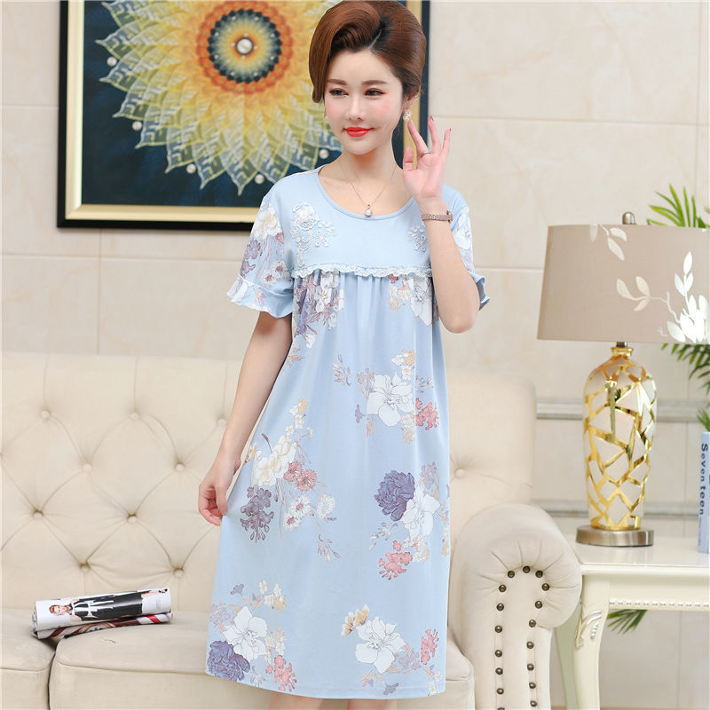 S-5XL middle-aged mother's high-end pajamas women's summer modal cotton nightdress can be worn outside mother's middle-aged and elderly pajamas