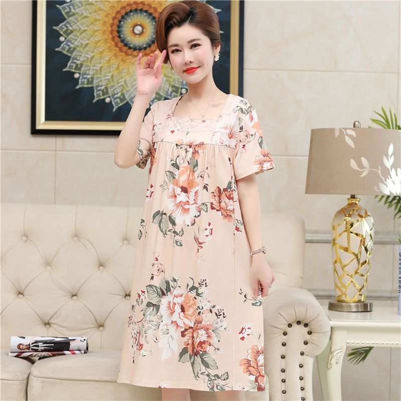 Brand high-end quality cotton pajamas women's summer nightdress modal middle-aged and elderly grandma nightdress loose plus size