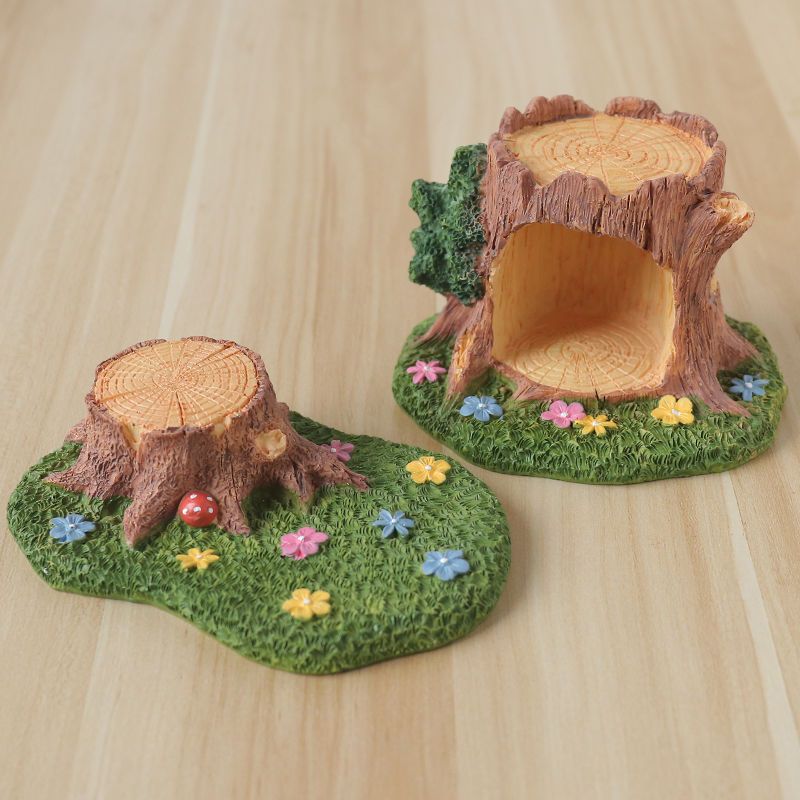 创意田园树洞树脂蘑菇树桩草地凳子桌面小摆件装饰品拍照小道具