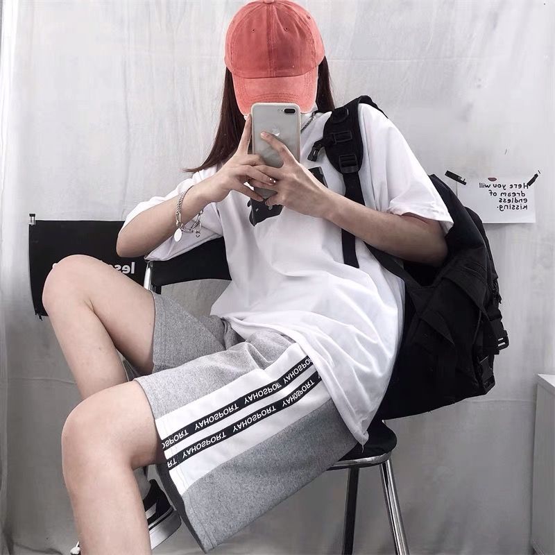 2022 summer new cropped pants women's high waist loose casual sports pants Student Korean straight shorts ins fashion
