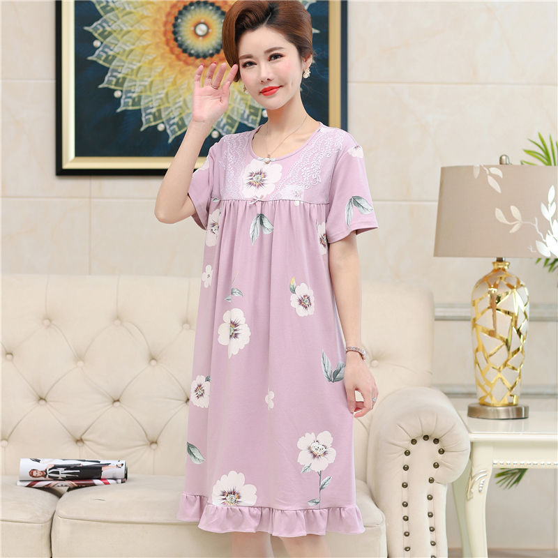 S-5XL middle-aged mother's high-end pajamas women's summer modal cotton nightdress can be worn outside mother's middle-aged and elderly pajamas