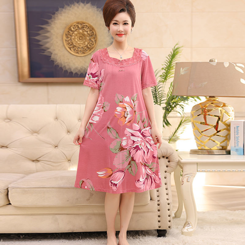 Brand high-grade cotton nightdress women's summer modal pajamas home clothes can be worn outside middle-aged people thin section loose large size