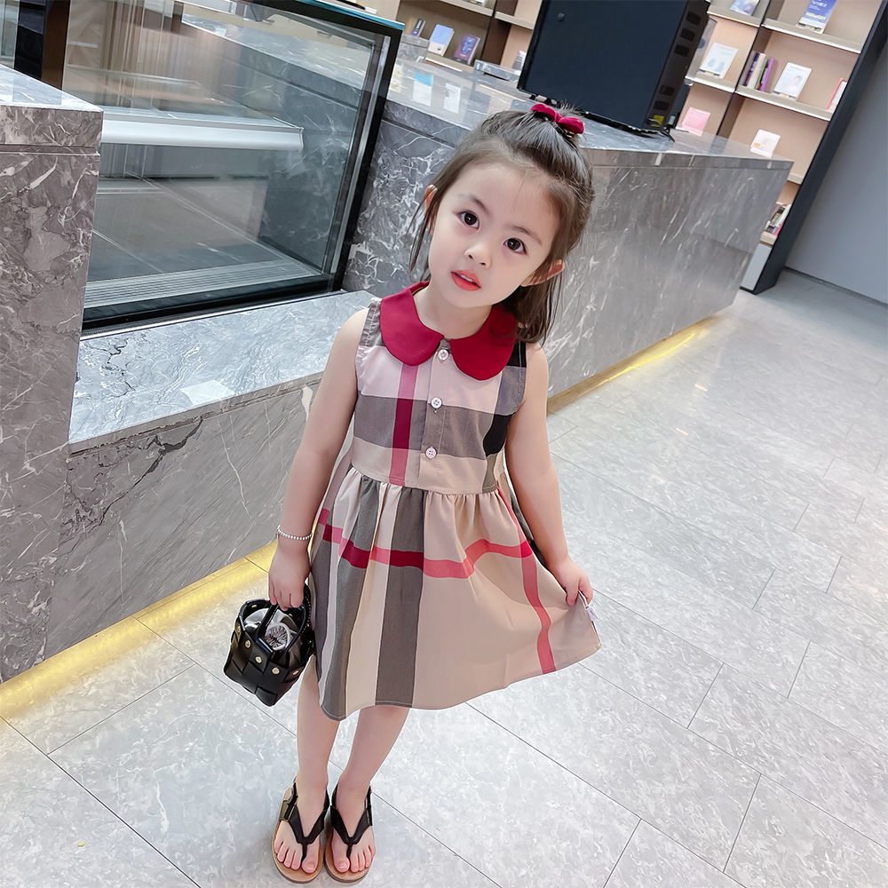 女童連衣裙夏裝2021新款童裝中小兒童洋氣裙子娃娃領格子公主裙