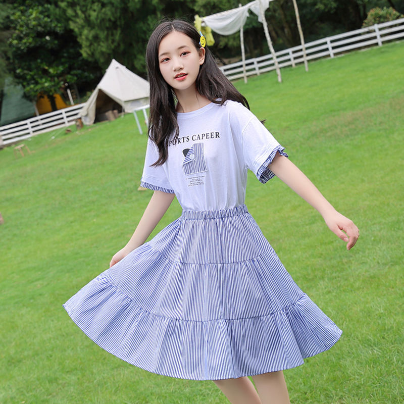 少女初中生裙子大碼16歲短袖中長款夏季裙子寬鬆女學生新款連衣裙