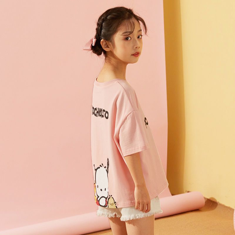 Girls cotton short-sleeved t-shirt  summer new style half-sleeved children's clothing small and medium-sized children's loose top trend