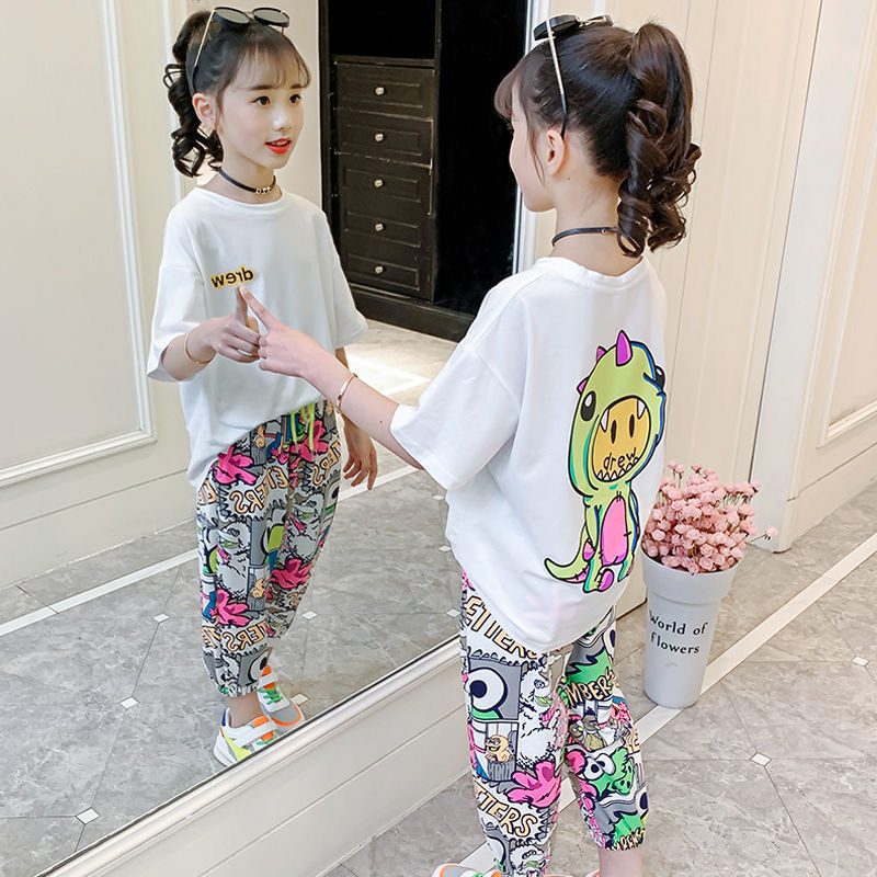 含棉网红女童夏装套装2023新款韩版洋气儿童中大童时髦两件套夏潮