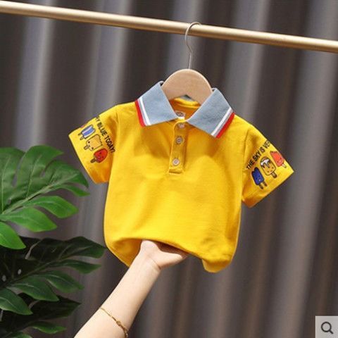 Boys short-sleeved children's T-shirt lapel printed top cotton short-sleeved baby children's clothing top