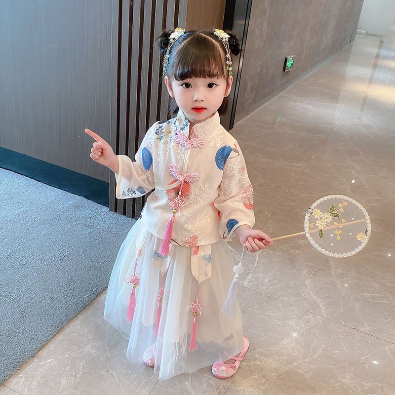 Girls' Hanfu summer ancient costume fairy skirt set Chinese style Tang suit 2022 new baby girl super fairy western style two-piece set