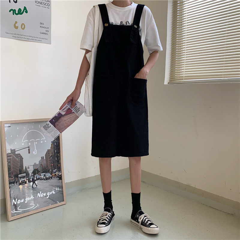 黑色牛仔背帶裙女夏天新款大碼胖mm小個子氣質顯瘦減齡連衣裙
