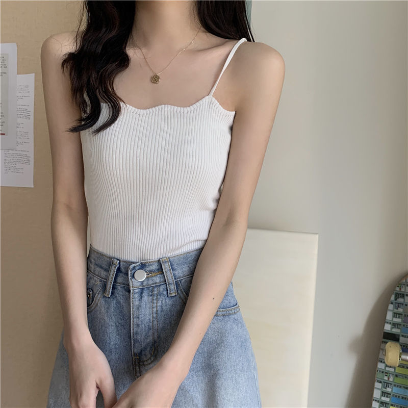Large size fat mm knitted vest women's suspenders design sense niche outside wear inside build bottoming sleeveless hot girl tops outside wear