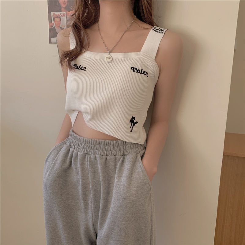 Summer knitted vest women's inner wear bottoming suspenders design feeling niche outside wear large size fat MM short hot girl top