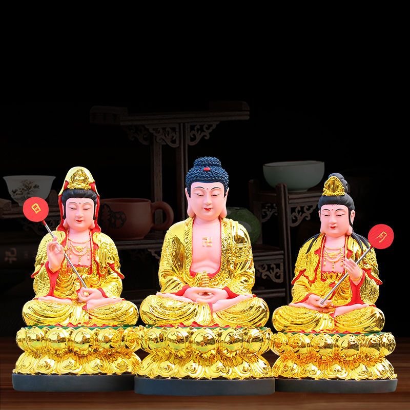 东方三圣佛像家用供奉保平安摆件药师佛如来佛日光月光菩萨树脂像【2