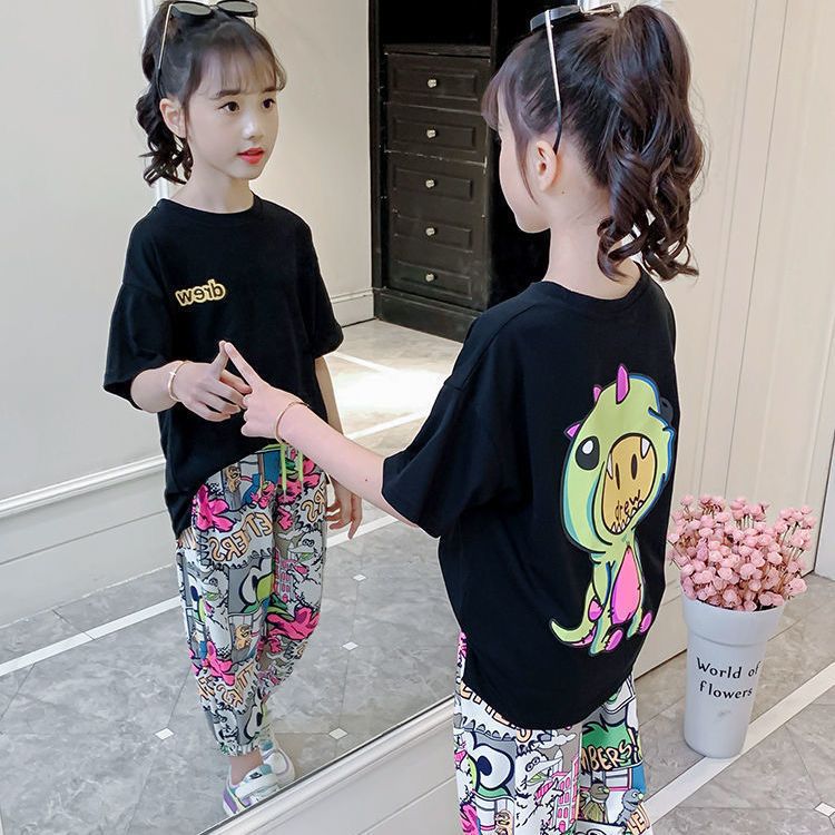 含棉网红女童夏装套装2023新款韩版洋气儿童中大童时髦两件套夏潮