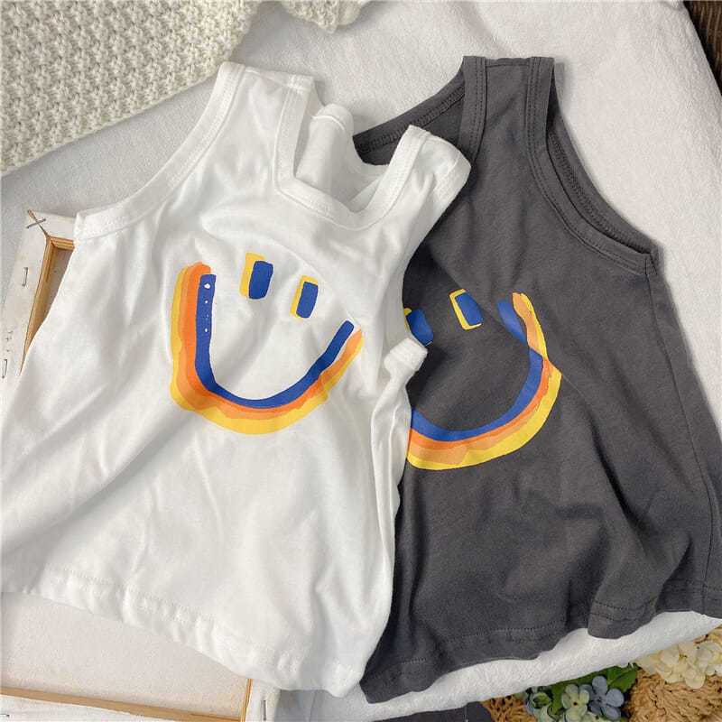 [Pure cotton] Korean version of ins fashion casual sports sleeveless T-shirt boys and girls big smiling face breathable cool vest