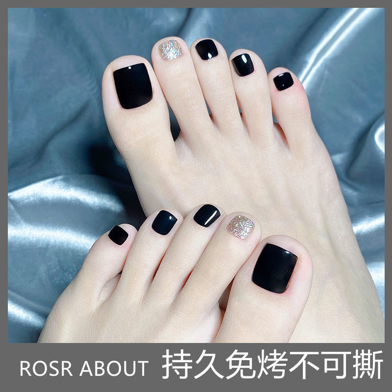 夏季新款腳趾指甲油免烤不可撕不可剝持久顯白黑色亮晶晶網紅美甲
