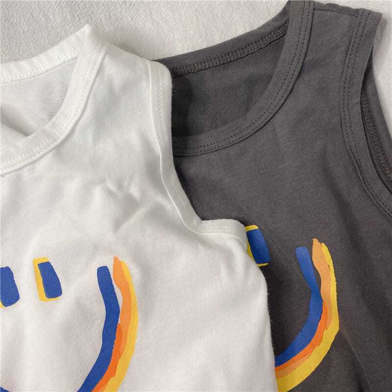 [Pure cotton] Korean version of ins fashion casual sports sleeveless T-shirt boys and girls big smiling face breathable cool vest