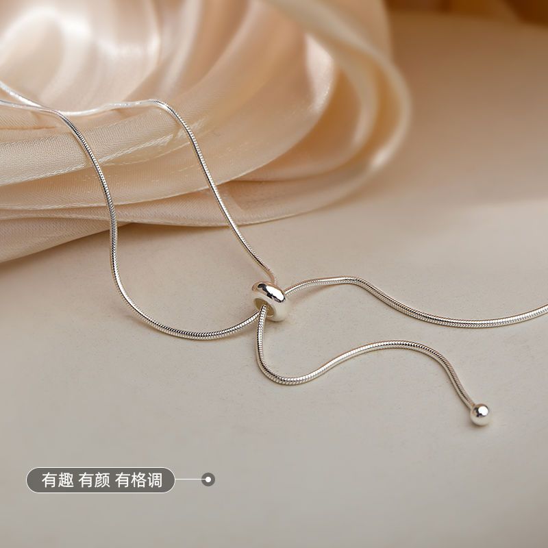 Korean s925 sterling silver pull-out necklace women's niche design temperament simple clavicle chain  new neck chain
