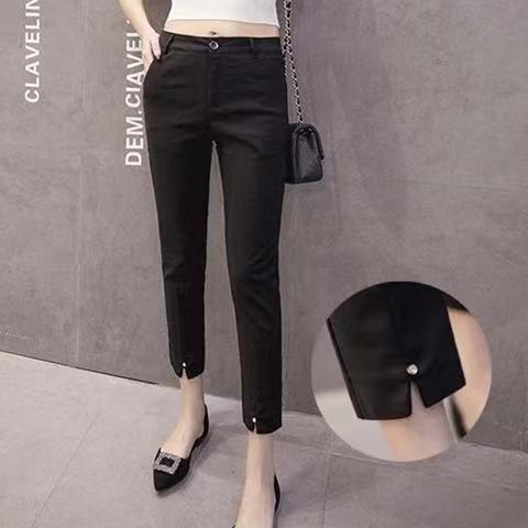 Nine-point trousers women's 2023 spring and summer new self-cultivation professional OL suit trousers inlaid with diamonds, slits, small feet, thin casual trousers