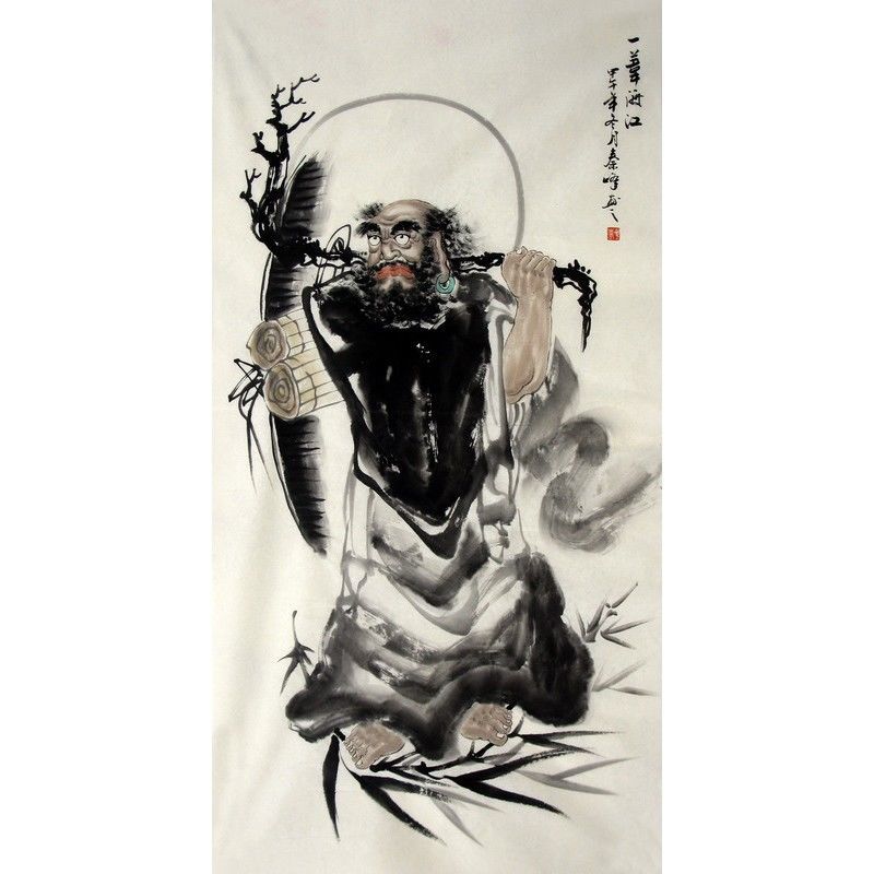 达摩祖师一苇渡江图国画四尺竖幅人物画客厅中堂装饰画达摩画像20