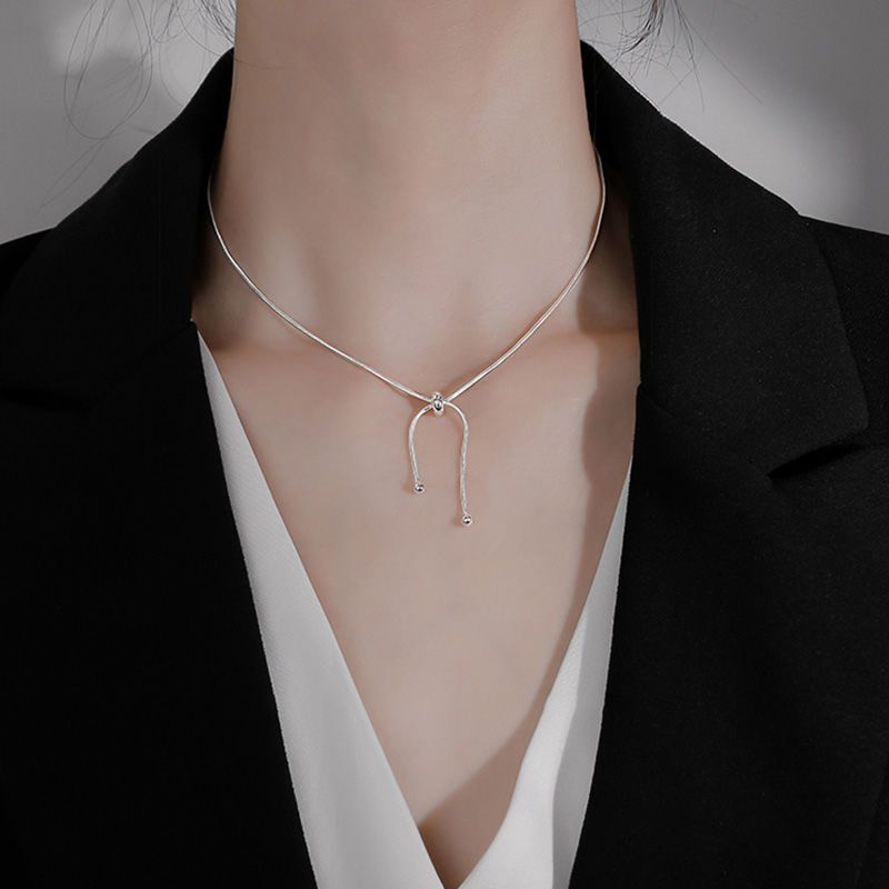 Korean s925 sterling silver pull-out necklace women's niche design temperament simple clavicle chain  new neck chain