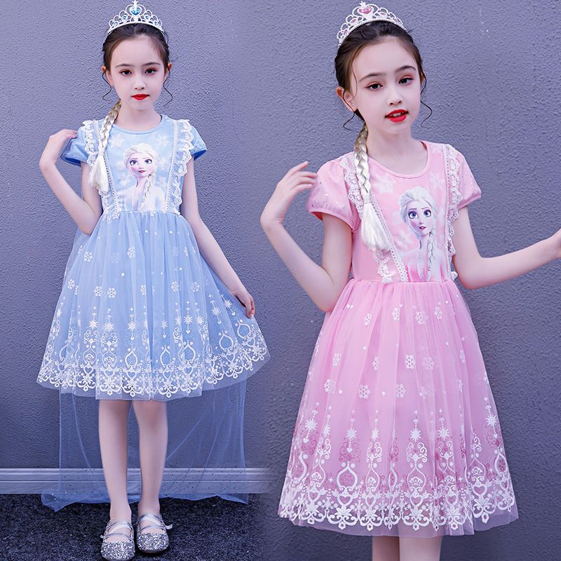 Frozen Aisha Princess Dress Girls Summer Dress Short-sleeved Children's Day Children's Day Genuine Birthday Dress Dress Skirt