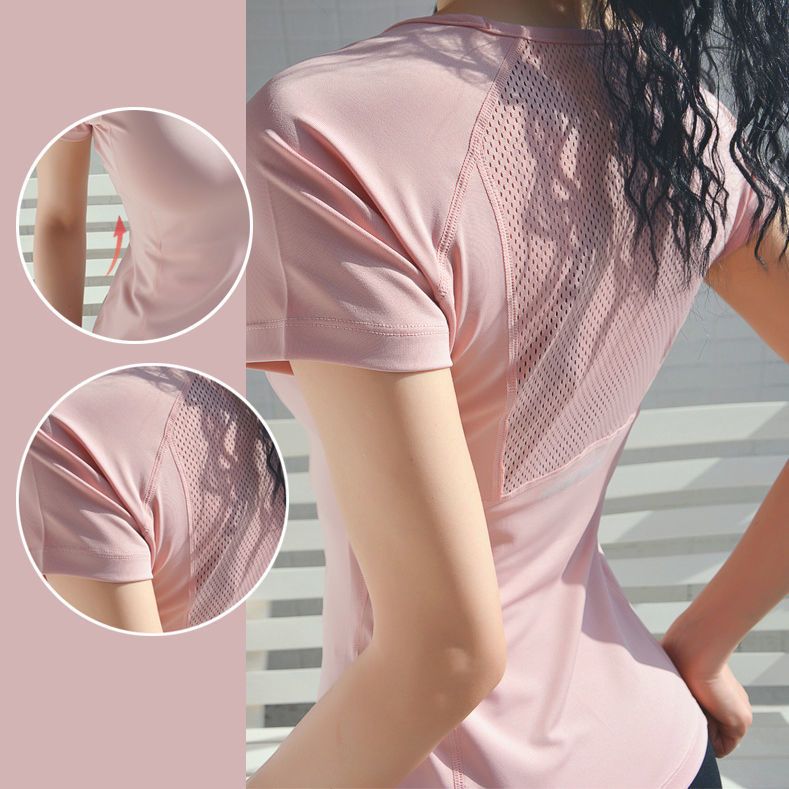 運動短袖女速乾衣夏跑步健身衣瑜伽服美背網眼彈力修身訓練T恤