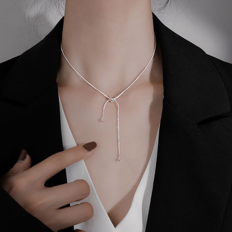 Korean s925 sterling silver pull-out necklace women's niche design temperament simple clavicle chain  new neck chain