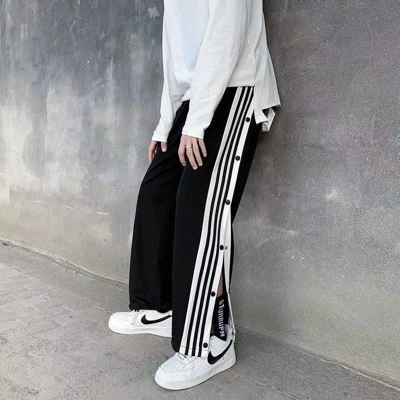 Basketball training button-up pants male and female students button-up pants high-waist slim double-sided button-up sports pants