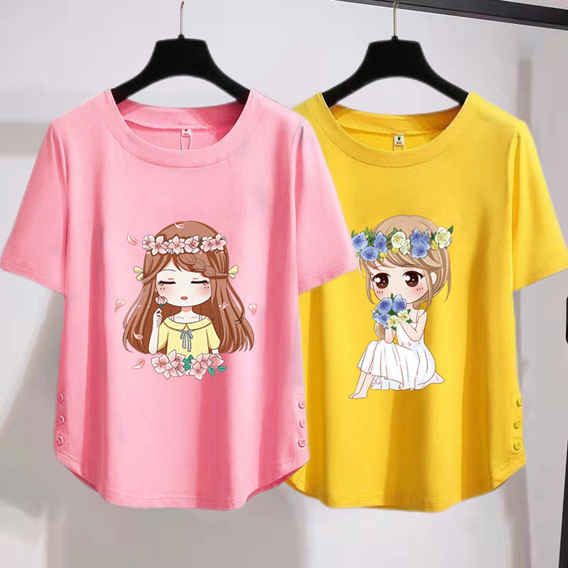 Girls short-sleeved t-shirt foreign style summer dress new children's summer little girl loose top middle and big children printed top