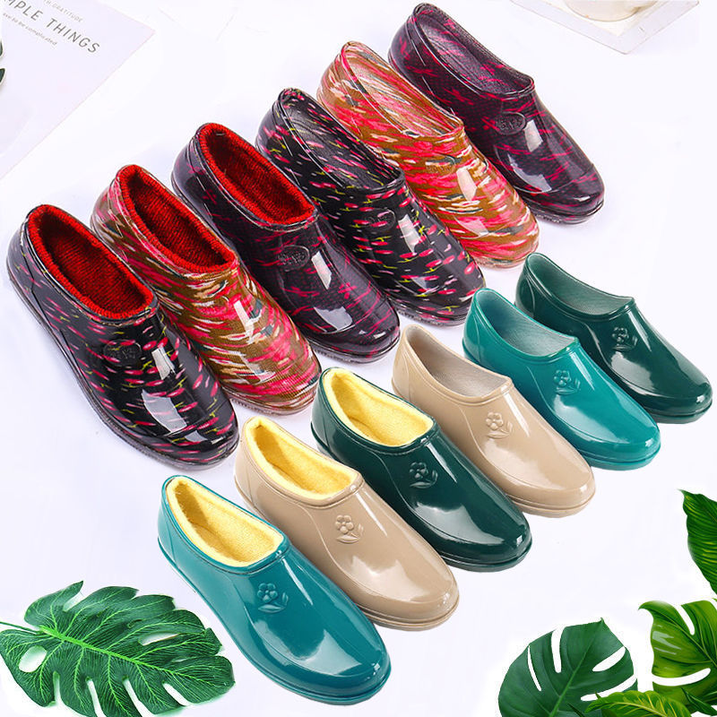 Fashionable rain boots for women, waterproof, non-slip, Internet celebrity water shoes, short-tube, Japanese thick-soled rubber shoes, wear-resistant, warm kitchen shoes